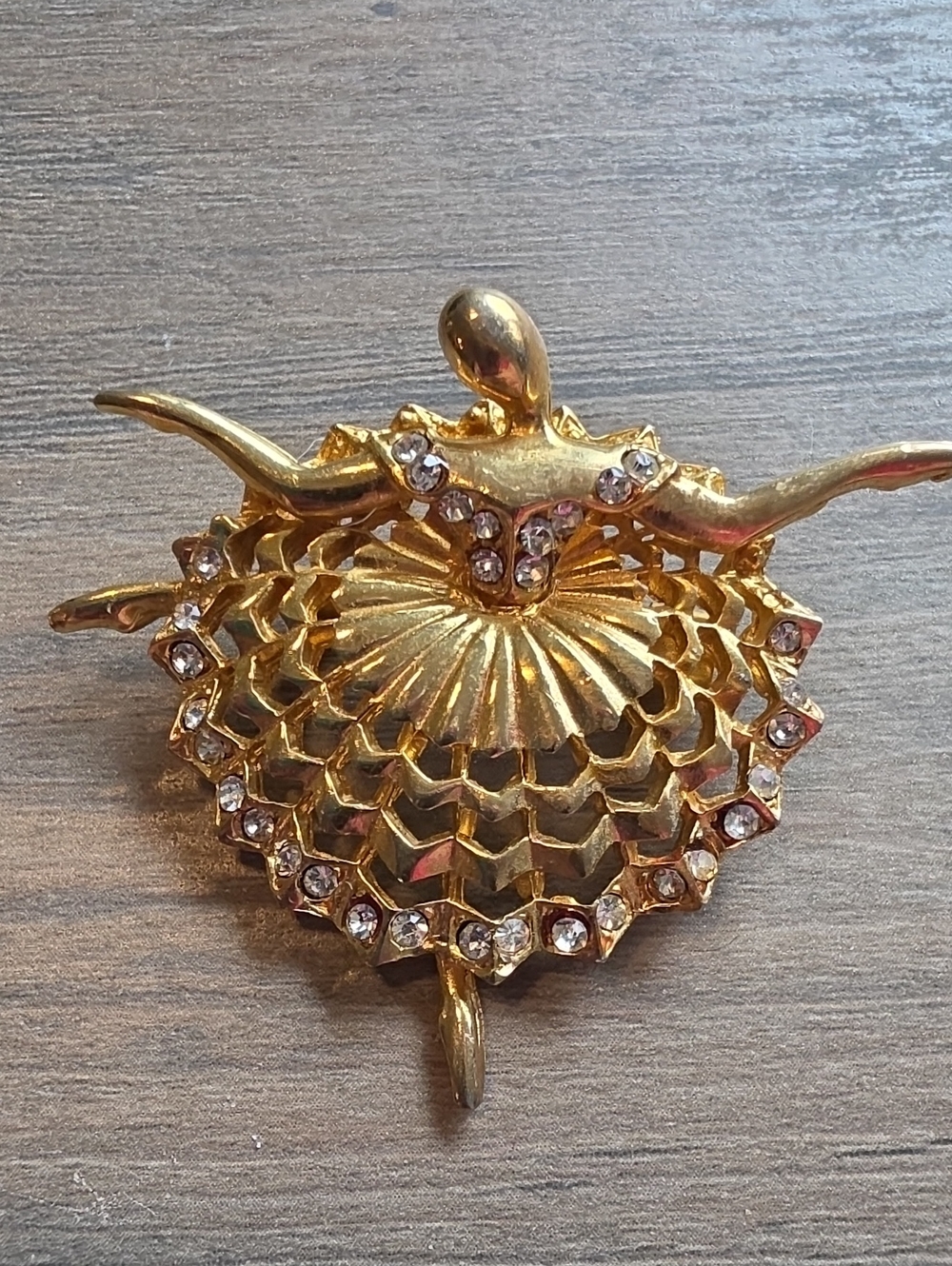 Gold Tone Crystal Dance Figurine Brooch - Women Jewelry